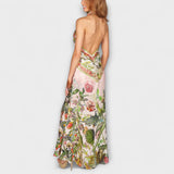 Vestido comprido sem mangas com padrão floral