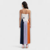 Elegante vestido com blocos de cor e franjas trendy