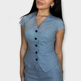 Elegante conjunto de top com decote em V e calças