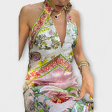 Vestido comprido sem mangas com padrão floral