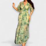 Elegante vestido floral com decote em V