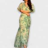 Elegante vestido floral com decote em V