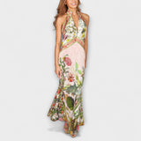 Vestido comprido sem mangas com padrão floral