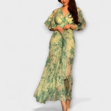 Elegante vestido floral com decote em V