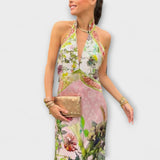 Vestido comprido sem mangas com padrão floral