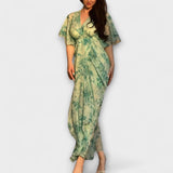 Elegante vestido floral com decote em V
