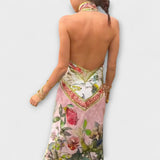 Vestido comprido sem mangas com padrão floral